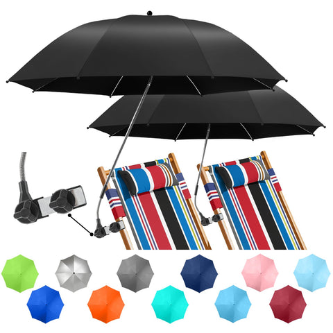 NBtoUS 2-pack chair umbrella clamp attached to a beach chair for sun protection