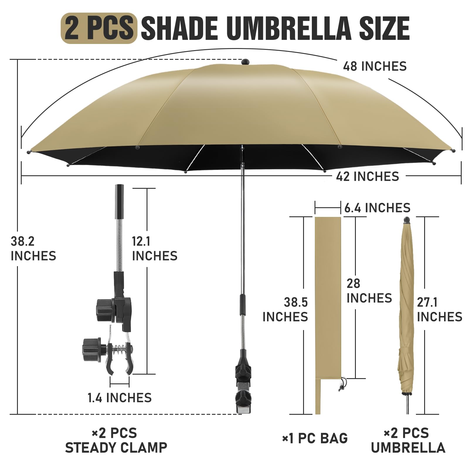 NBtoUS chair umbrella 42-inch-diameter shade for beach, patio, or park.