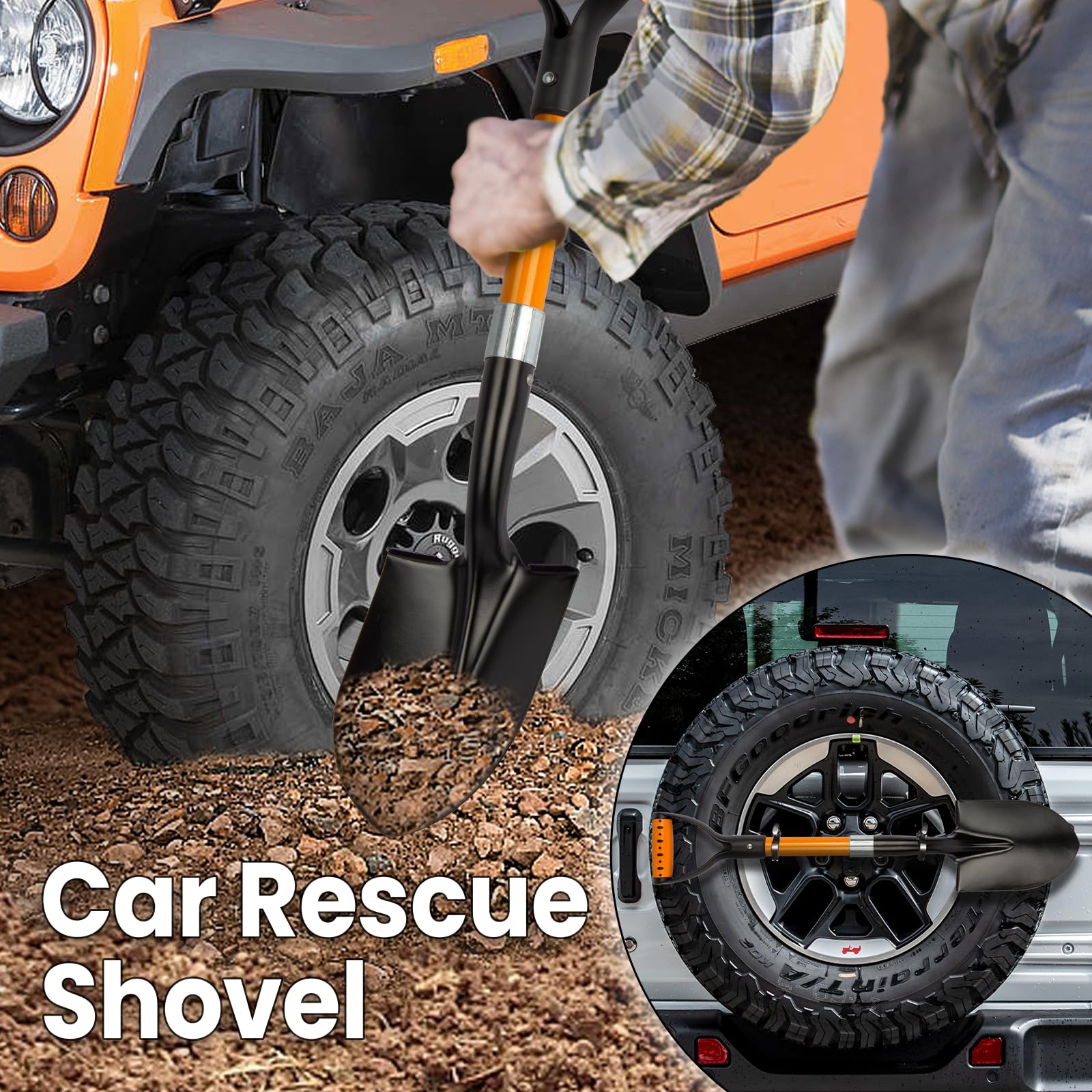 N/C Small Garden Shovel fits in a car trunk for storage.