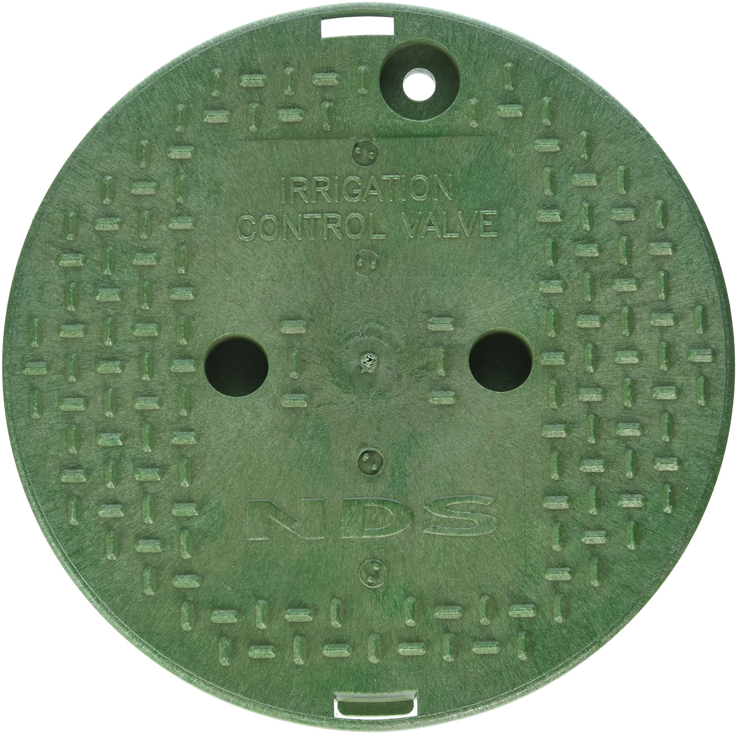 NDS 111C 10-inch irrigation valve, round and green, ready for outdoor installation