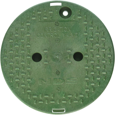 NDS 111C 10-inch irrigation valve, round and green, ready for outdoor installation