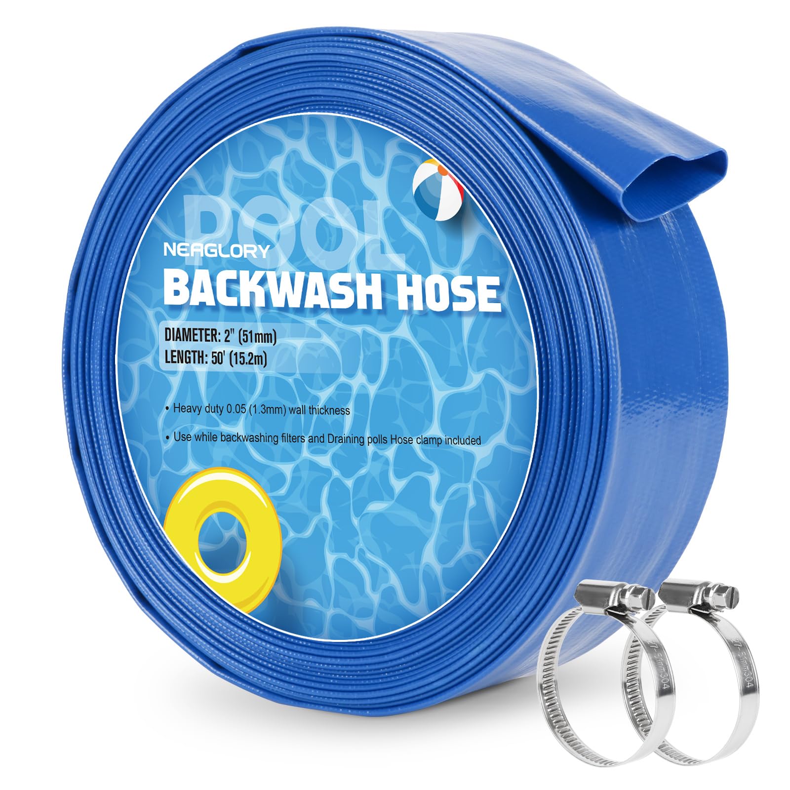NEAGLORY backwash hose 50ft flat for efficient pool filter drainage.