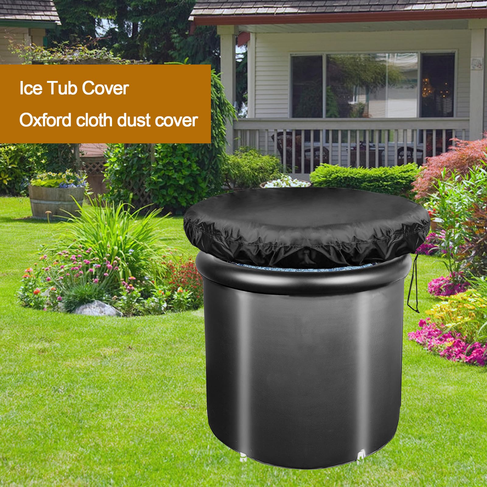 NEAMVCT ice tub cover with drawstring bottom secures lid in wind