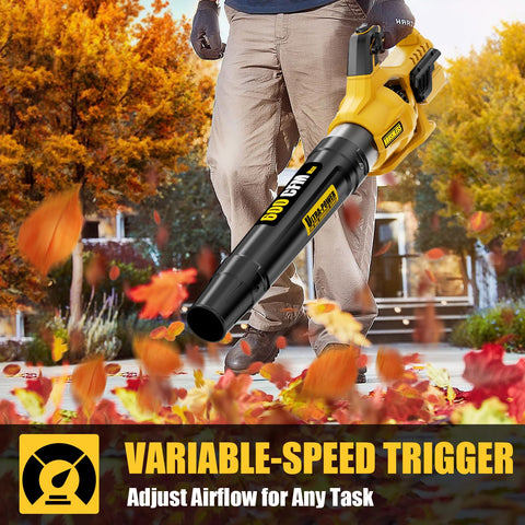 Neareen blower provides up to 600 CFM and 125 MPH for fast debris clearing.