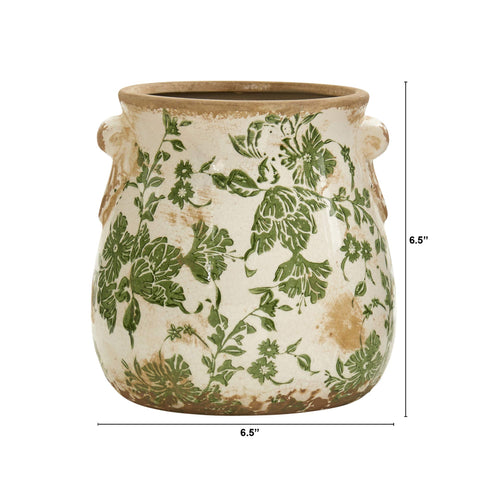 Nearly Natural vase featuring green floral pattern, ideal for centerpiece arrangements