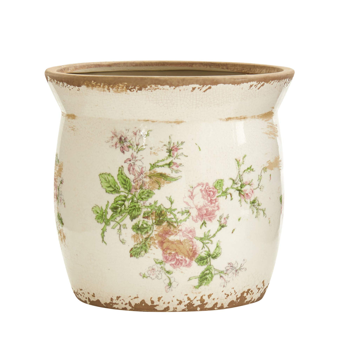 Nearly Natural Tuscan ceramic planter with floral print, ideal for stylish indoor displays.