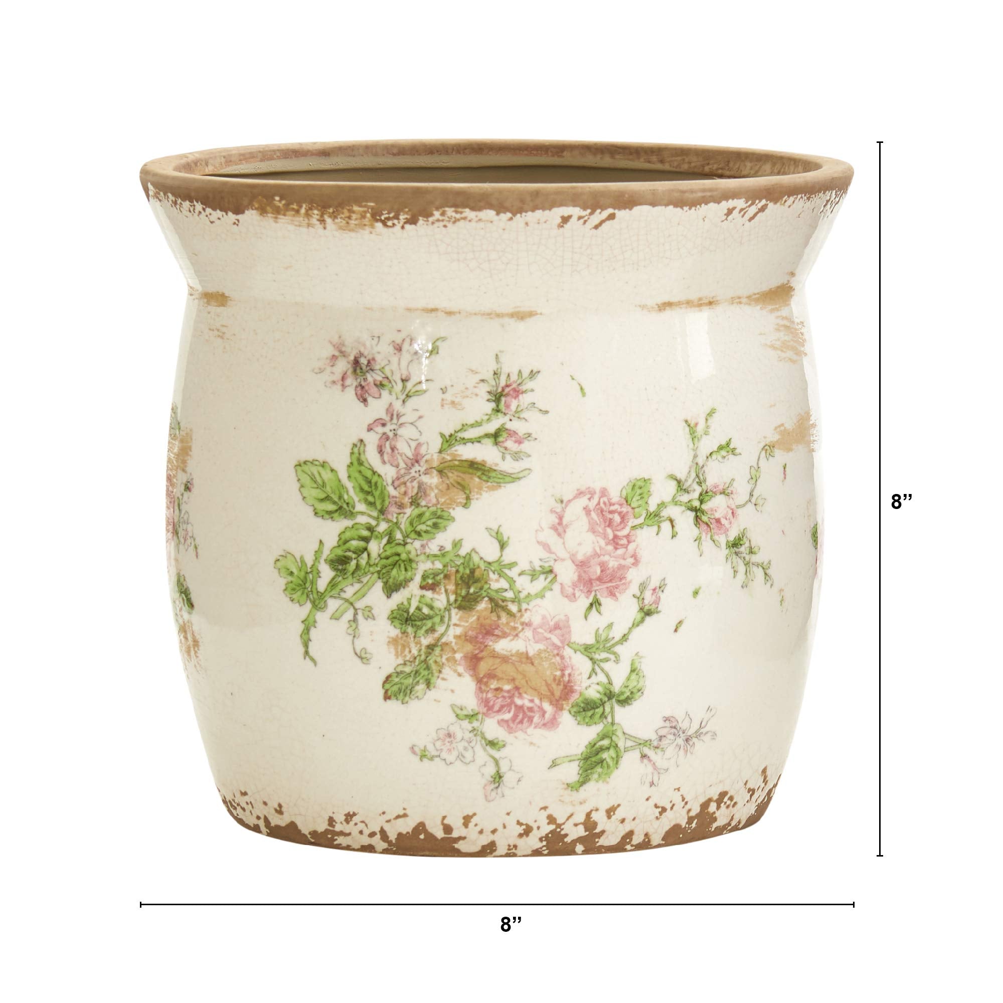 Nearly Natural Tuscan ceramic planter side view, showcasing compact indoor display.
