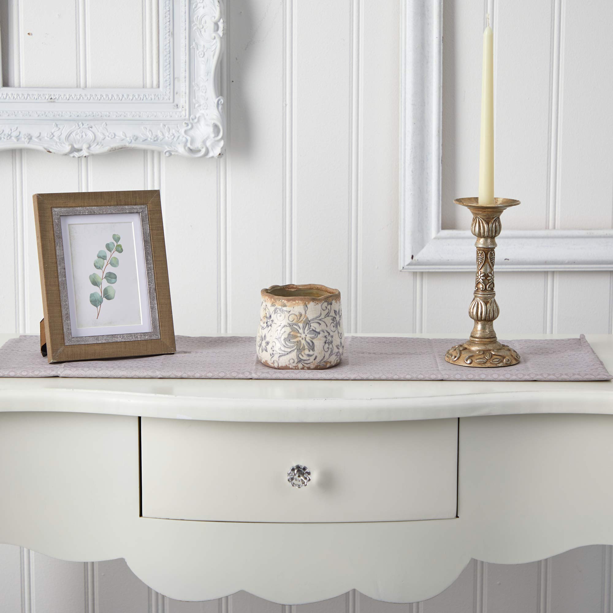 Nearly Natural Tuscan ceramic planter, detail pattern, perfect for faux flowers or greens.