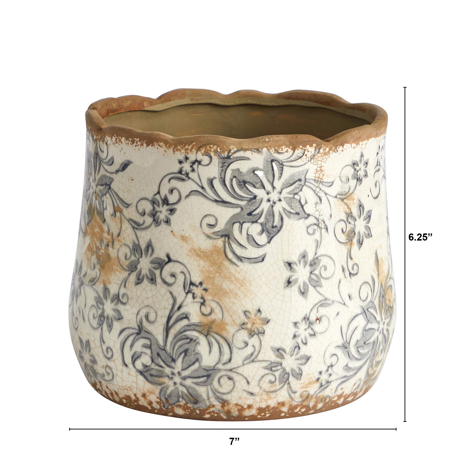 Nearly Natural Tuscan planter gray scroll pattern ideal tabletop centerpiece
