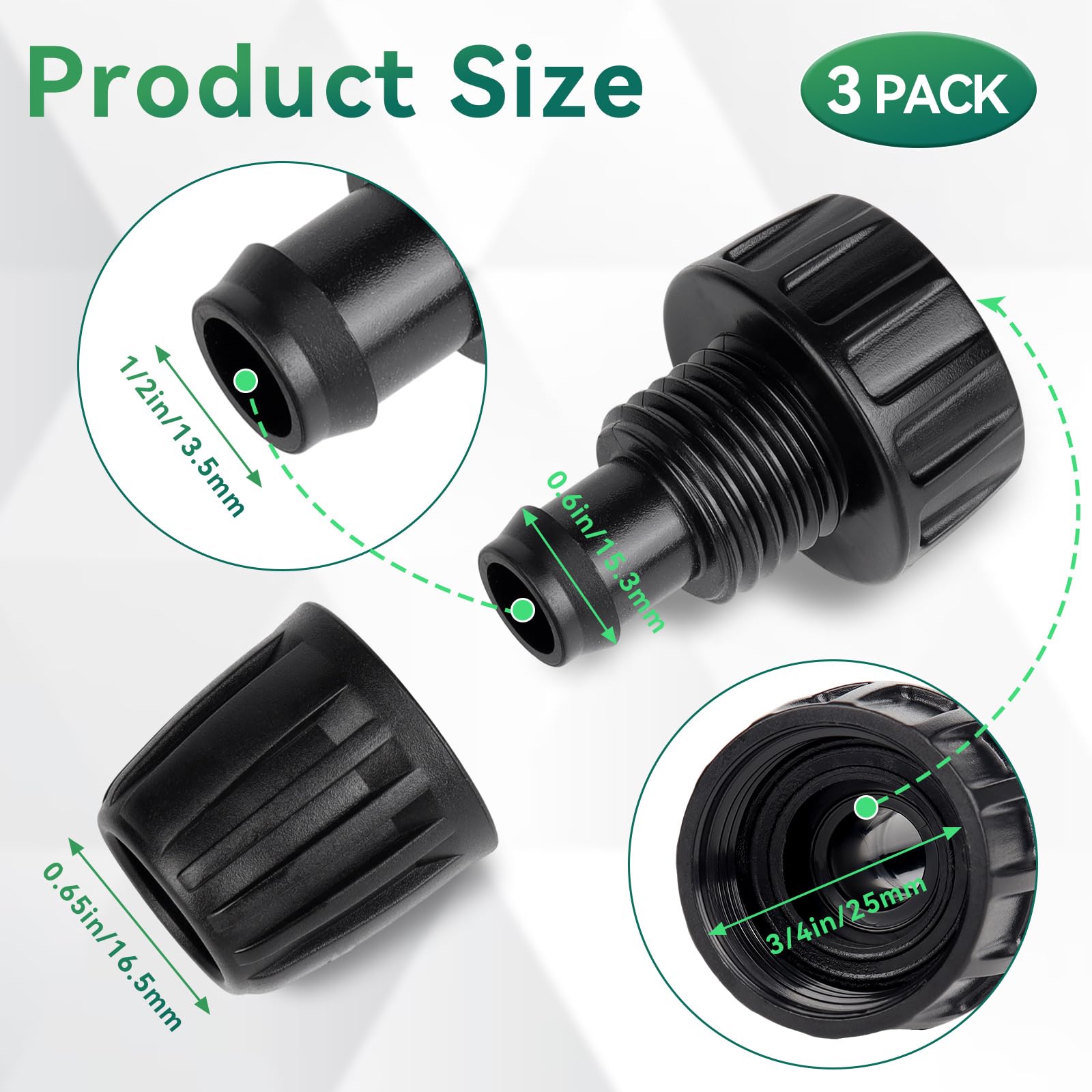 NEATABY halfinch drip adapter barbs and locknut ensure leak-free, sturdy tubing attachment.