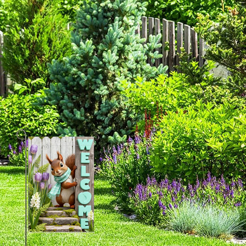 NebuIuxe purple tulips flag accents a spring yard display