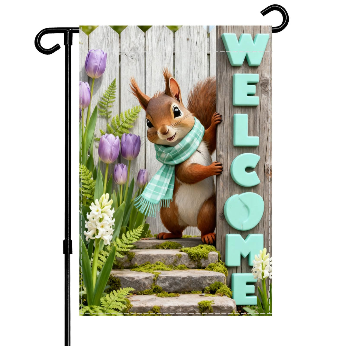 NebuIuxe squirrel flag double-sided welcome banner for garden paths