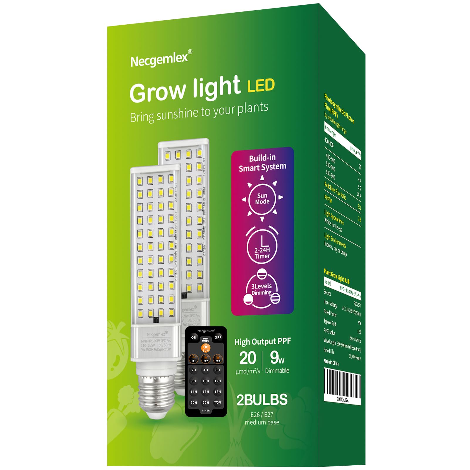 Necgemlex smart grow light bulb with remote control for effortless plant lighting