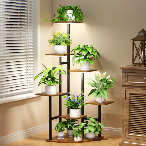 Nedechom 7-tier shelf saves space while displaying multiple potted plants.