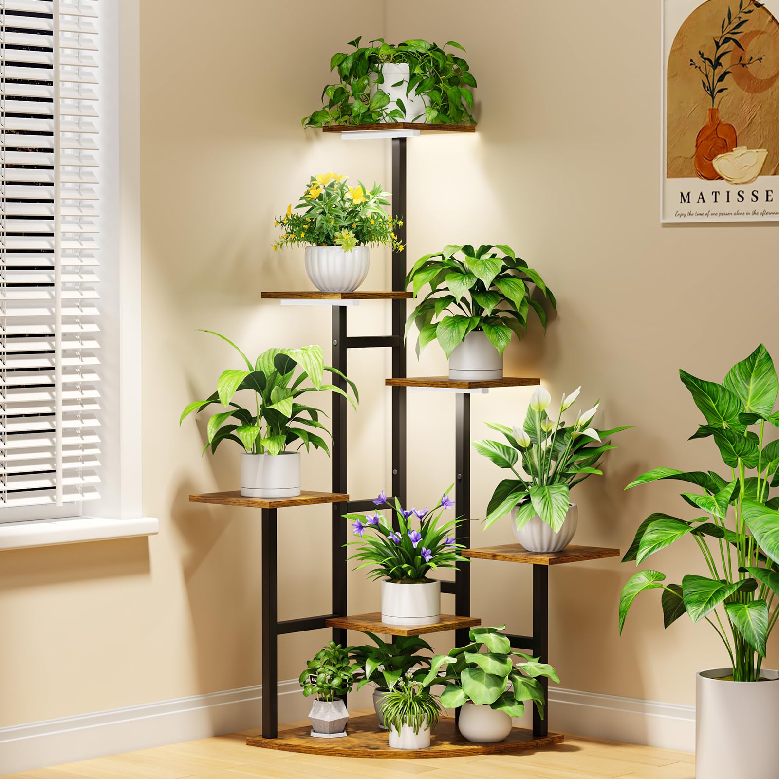 Nedechom corner plant stand with grow lights for year-round indoor greenery.