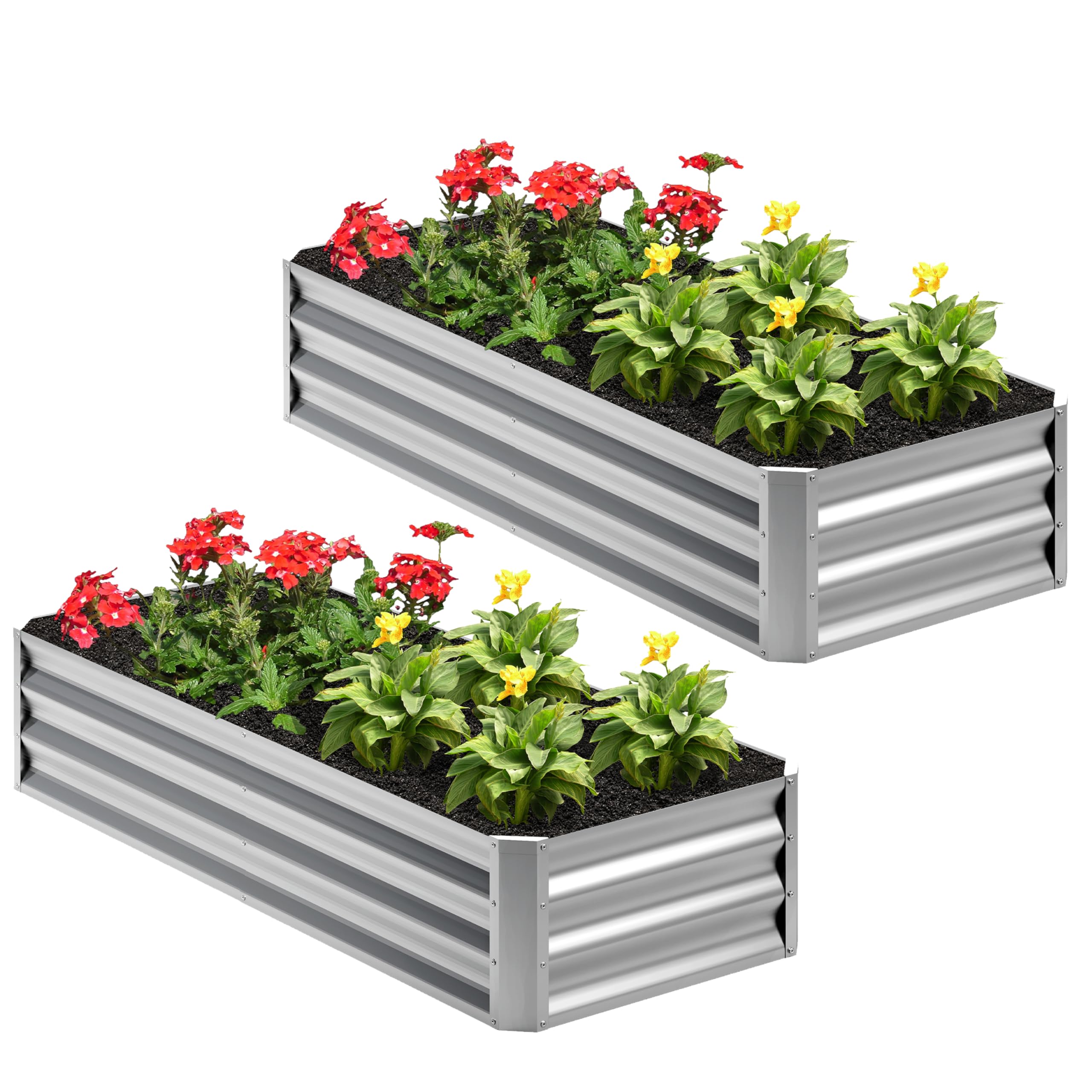 Nedenyou 2pc galvanized raised bed shown assembled for outdoor vegetable growth.