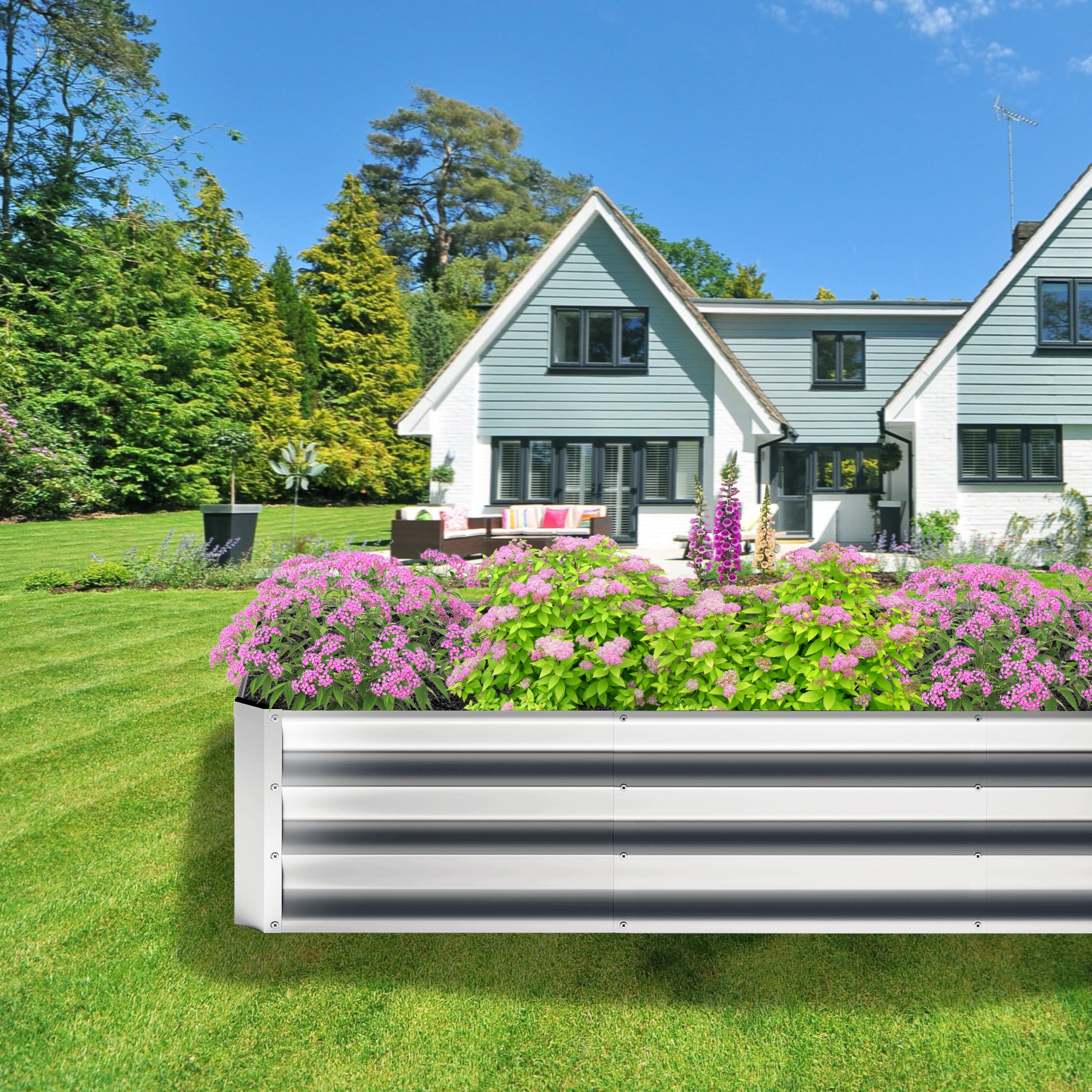 Nedenyou silver finish ready for outdoor garden placements.