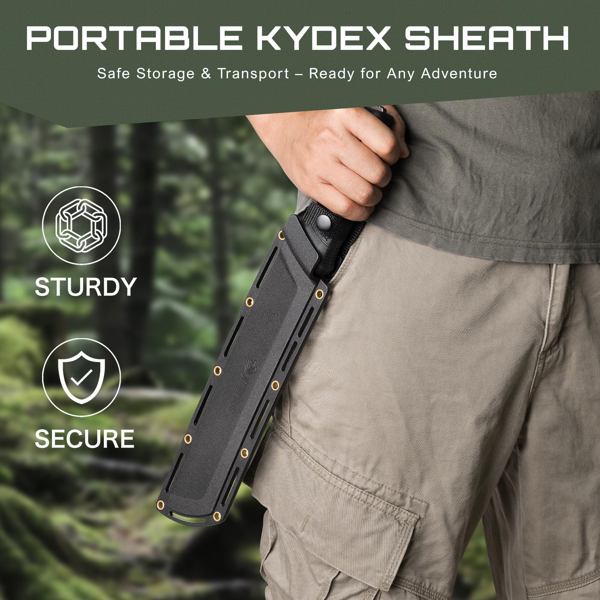 NedFoss flat grind machete edge stays sharp for precise cuts.