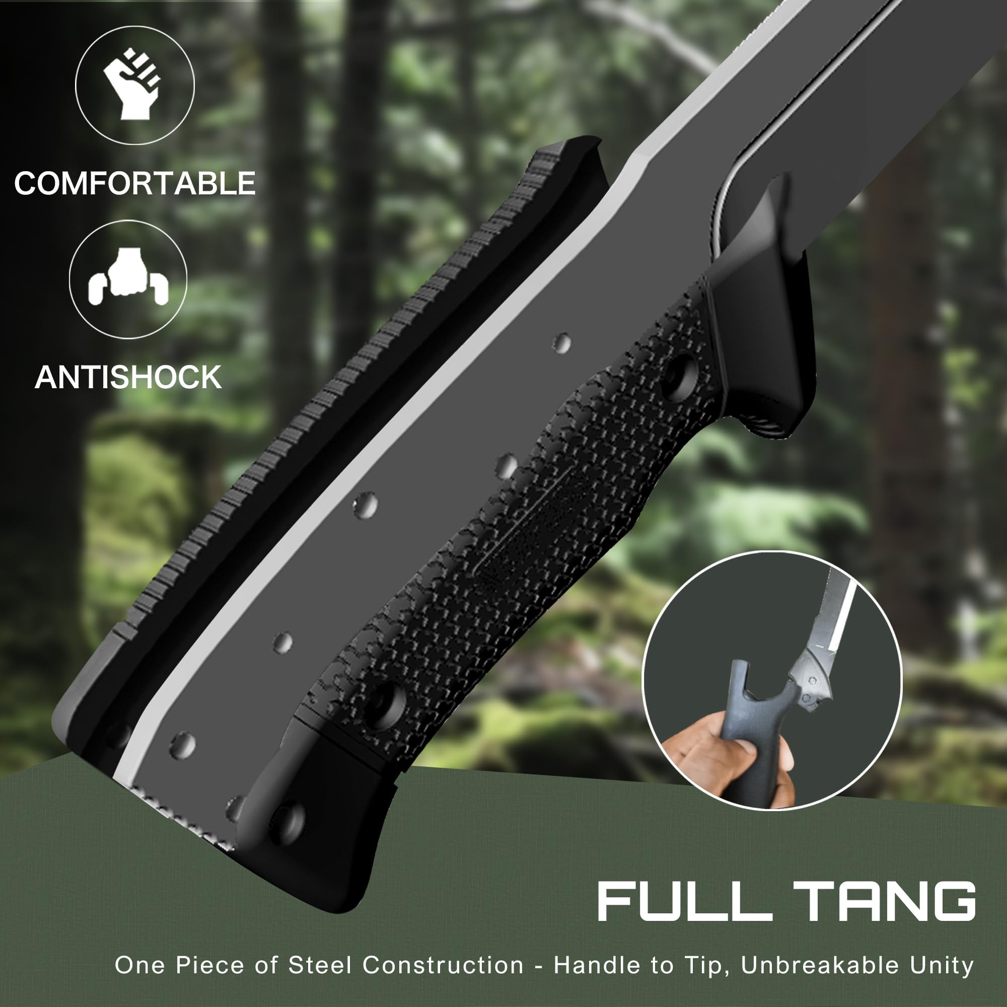 NedFoss full-tang machete grip offering steady control in tough brush.