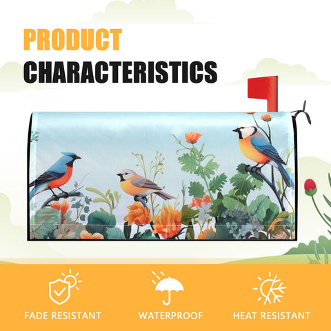 Neeklinny Spring Flowers and Birds mailbox cover with magnetic backing for tool-free installation