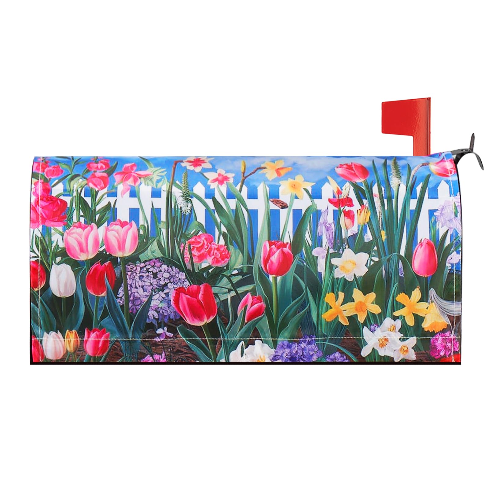 Neeklinny spring flowers and butterfly design on a mailbox cover to enhance curb appeal.