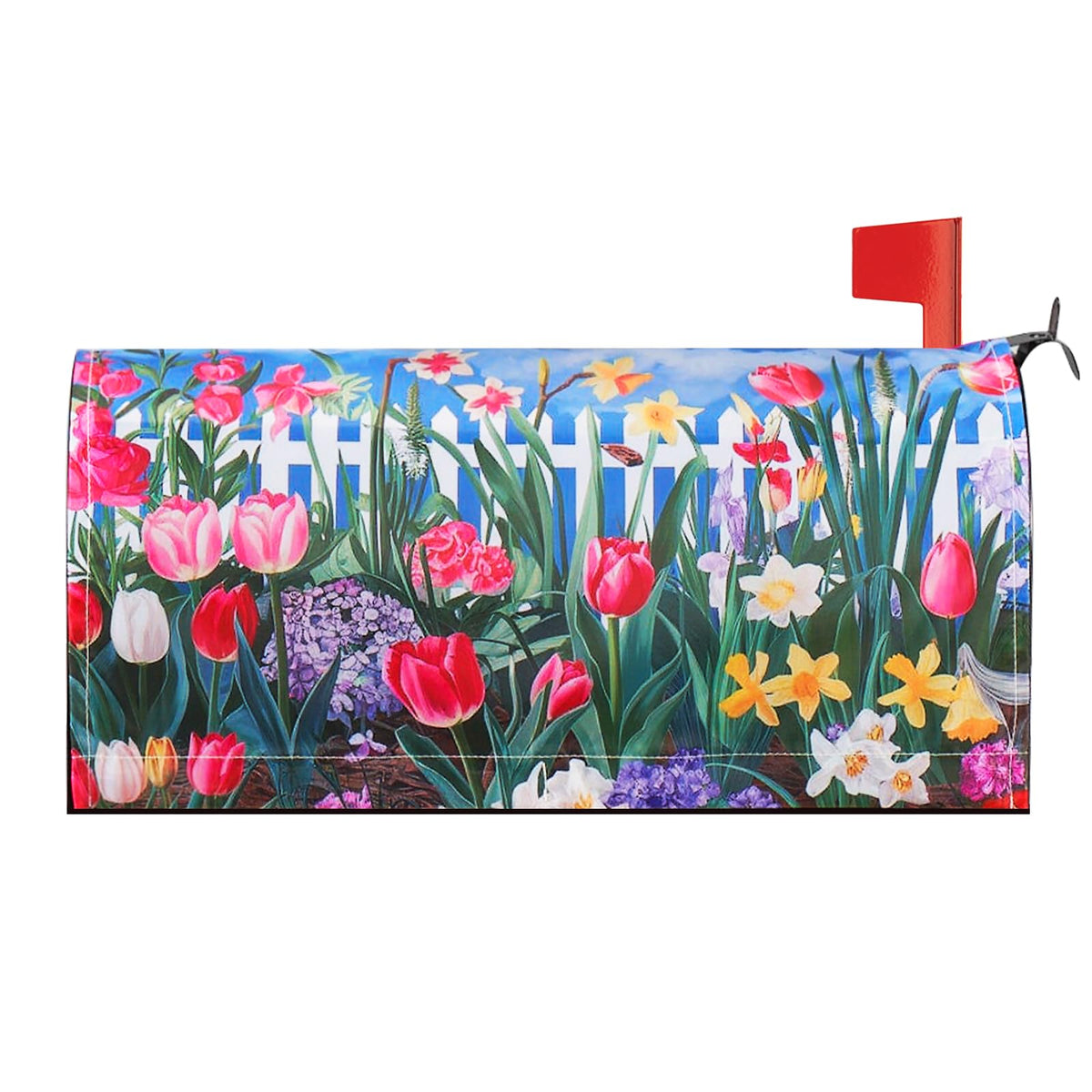 Neeklinny spring flowers and butterfly design on a mailbox cover to enhance curb appeal.
