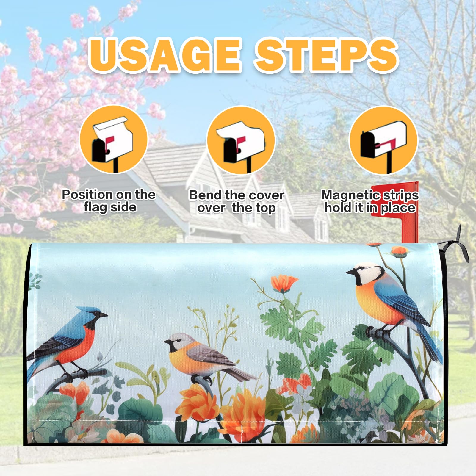 Neeklinny Spring Flowers and Birds mailbox cover adds garden-inspired charm to your curb
