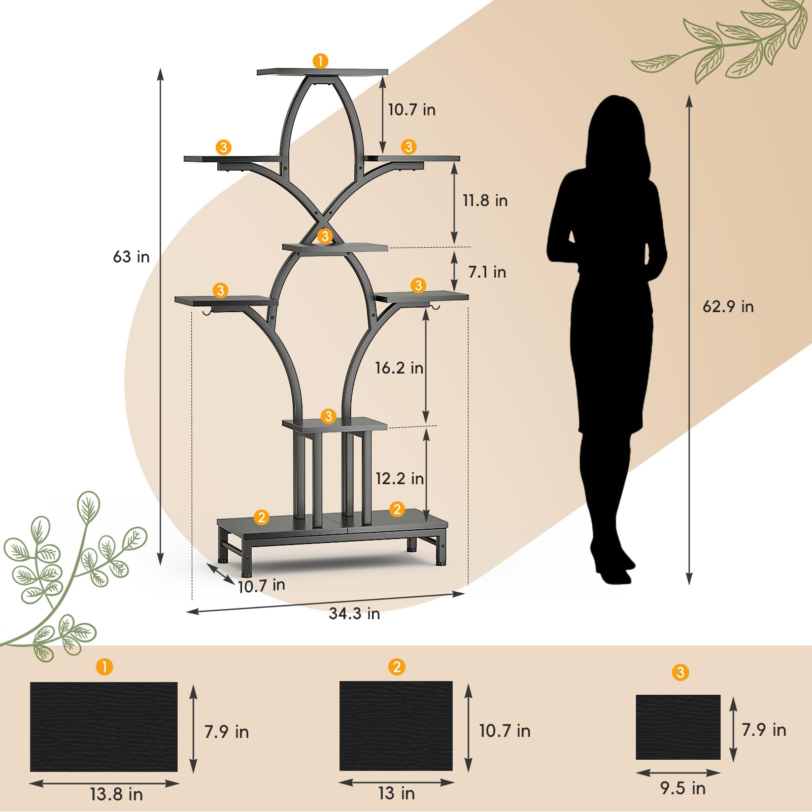 NEHAJUNXI eight-pot display on an eight-tier shelf for organized indoor greenery.