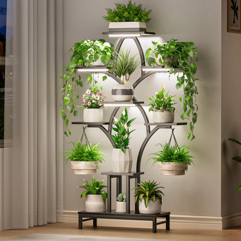 NEHAJUNXI plant stand with grow lights in a 63-inch tall corner configuration.
