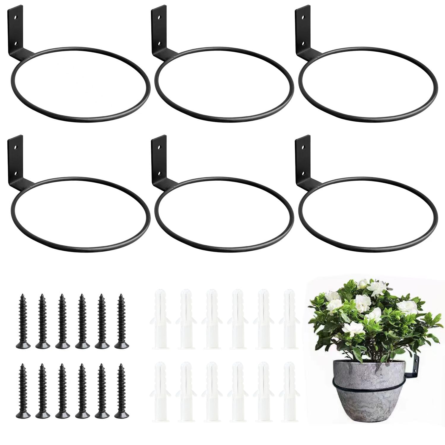 Neiteli wall plant hanger in black with a 6-inch ring for space-saving indoor displays.