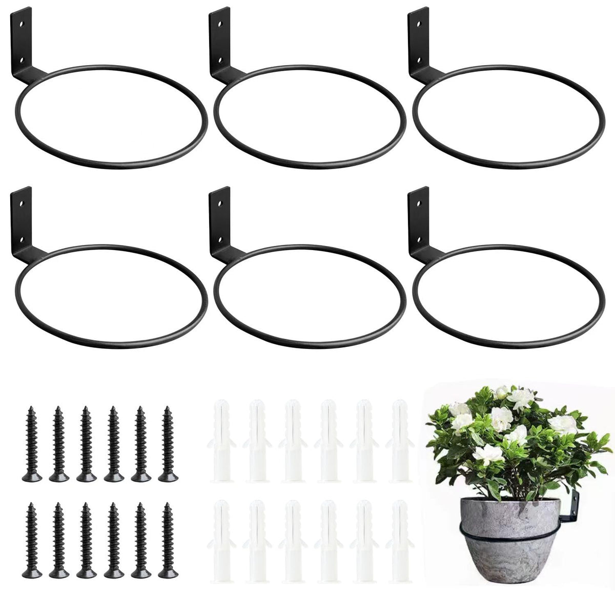 Neiteli wall plant hanger in black with a 6-inch ring for space-saving indoor displays.