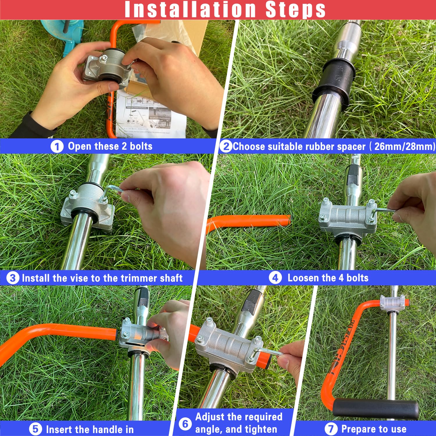 NeJesZoe grip in use on weed wacker improves comfort during edging and trimming.