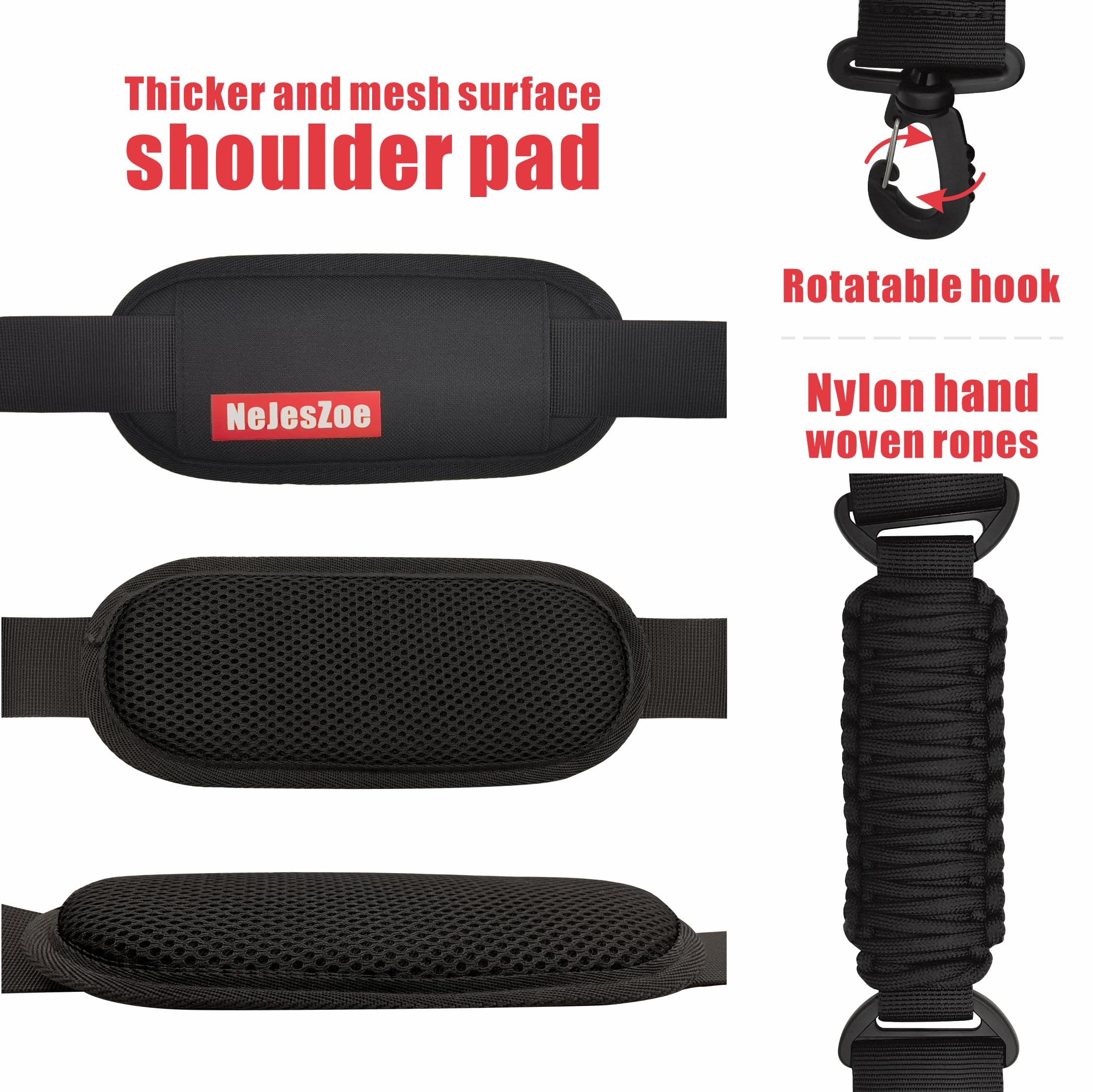 NeJesZoe strap shows broad compatibility with EGO, Greenworks, and DEWALT trimmers.