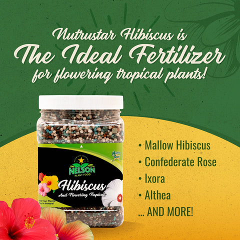 Nelson NutriStar Hibiscus bag close-up shows granular formula ideal for indoor and outdoor feeding.