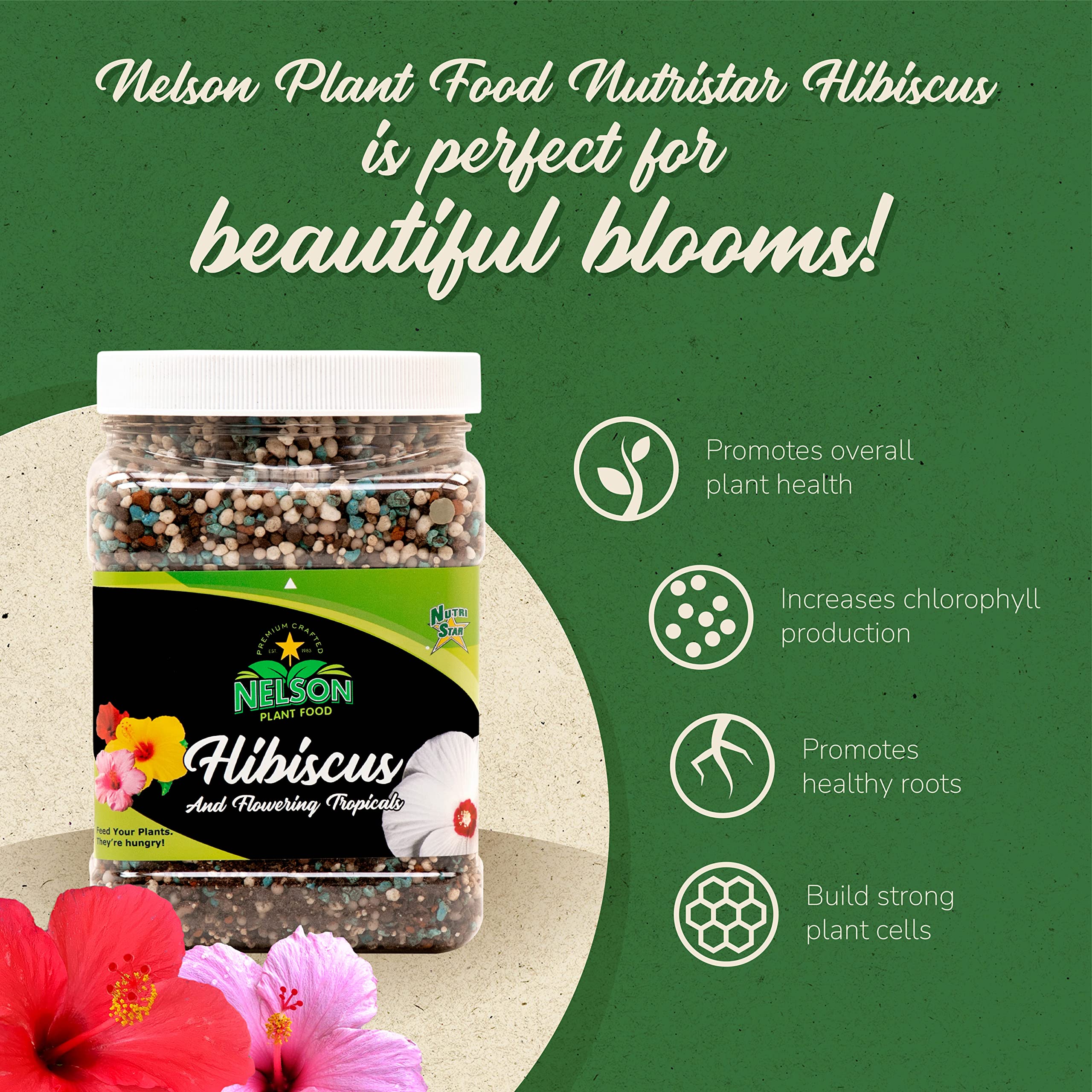 Nelson NutriStar Hibiscus canister label communicates clear instructions for easy use.