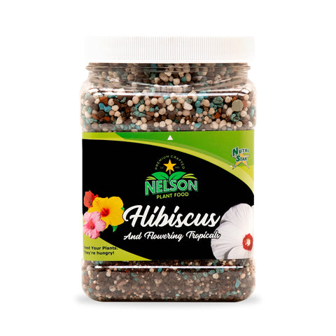 Nelson NutriStar Hibiscus granules provide slow-release feeding for vibrant tropical blooms.