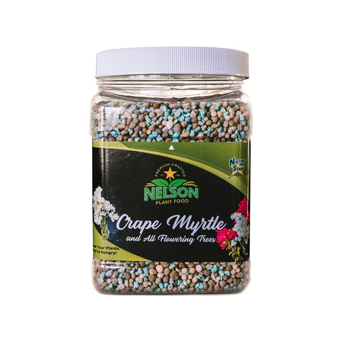 Nelson Plant Food NutriStar 10-15-9 applied to crape myrtle promotes vibrant blooms