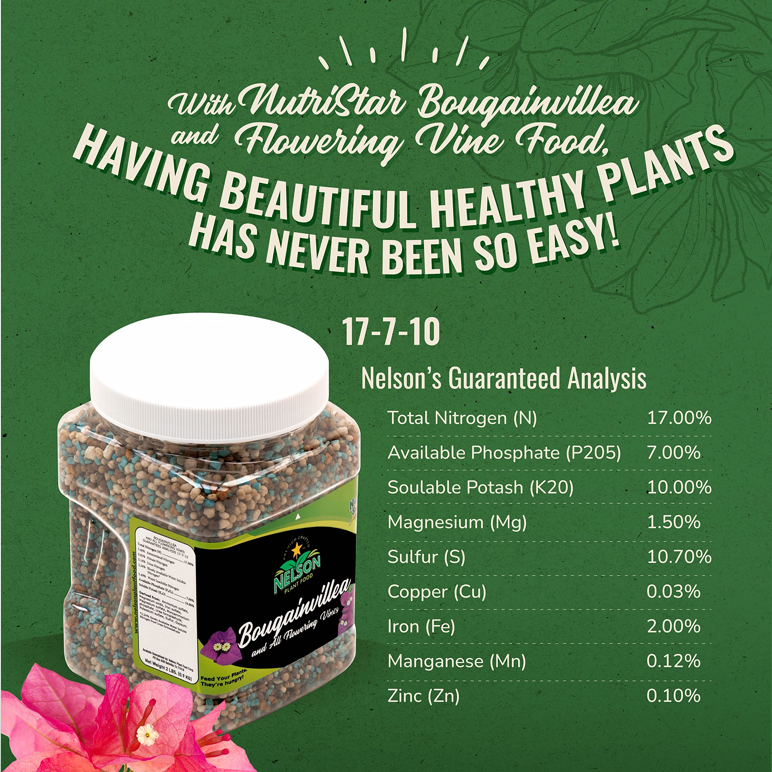 Nelson Plant Food NutriStar 17-7-10 trumpet vine flowers with balanced nutrients