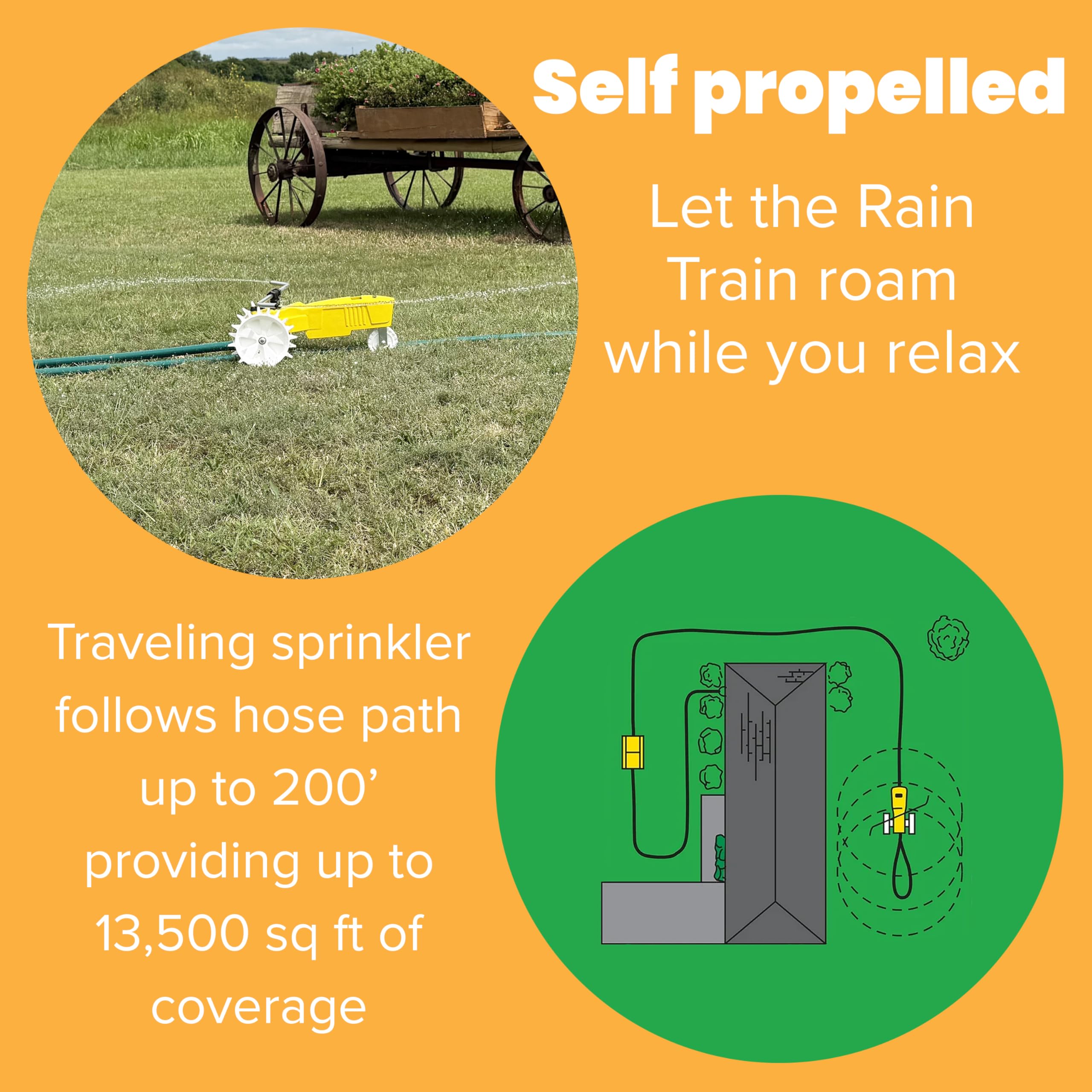 Nelson Rain Train extends hose reach to 200 feet for large-area watering