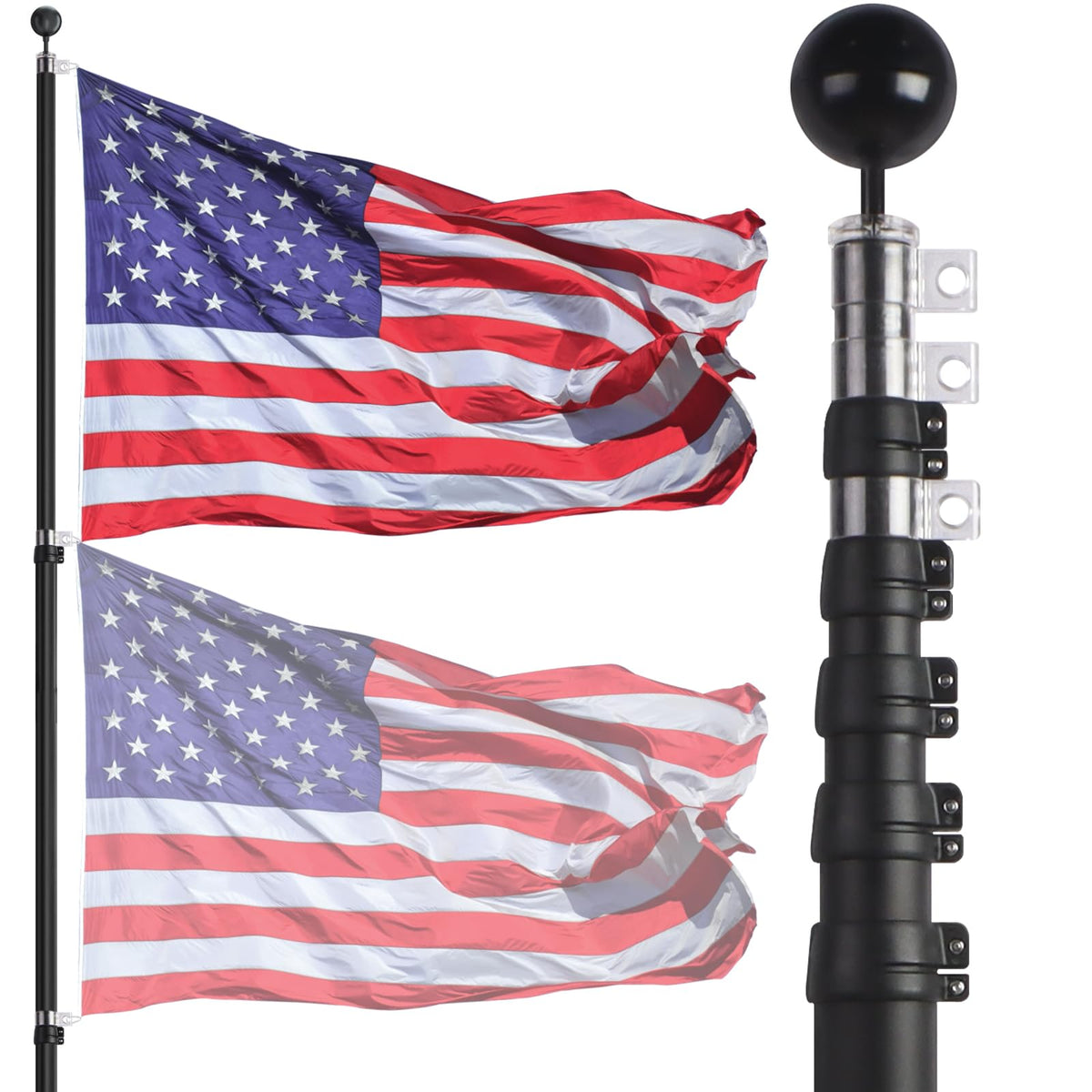 NELXINJO 20ft telescopic flag pole in black for durable outdoor display