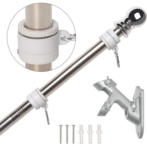 NELXINJO 5FT flag pole with bracket, front view, polished stainless steel finish