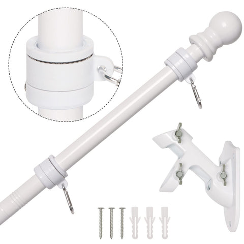 NELXINJO 5FT flag pole kit outdoors with bracket, ideal for wall or yard display.