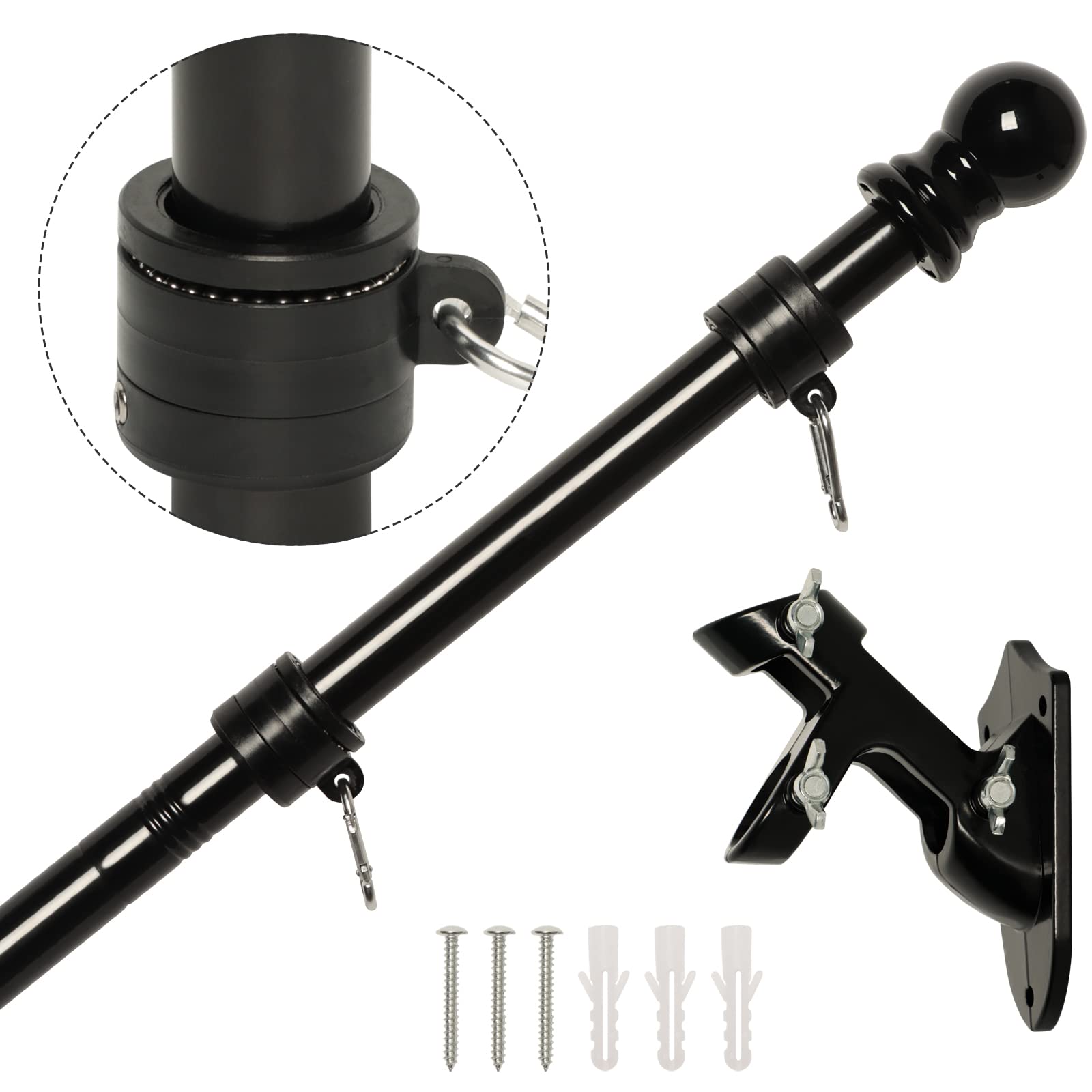 NELXINJO 5ft flag pole kit with exterior bracket for outdoor mounting.