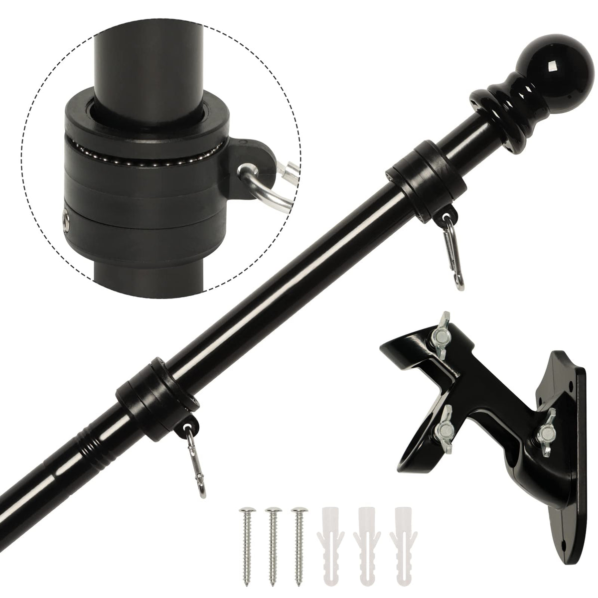 NELXINJO 5ft flag pole kit with exterior bracket for outdoor mounting.
