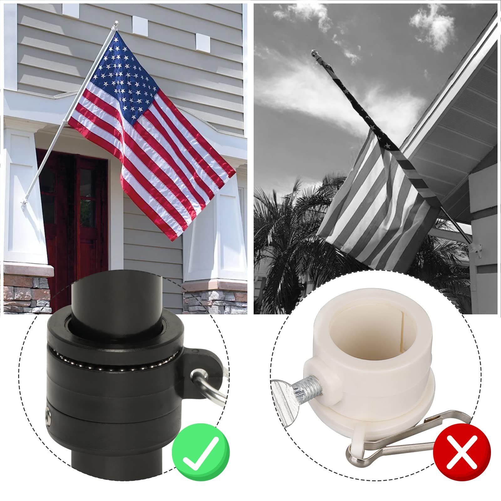 NELXINJO tangle-free bearing flagpole enables smooth flag rotation.