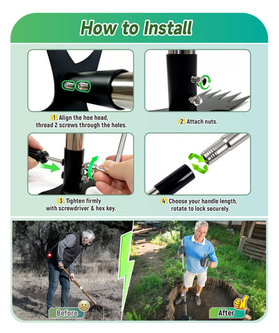 5-section detachable handle extended for adjustable reach