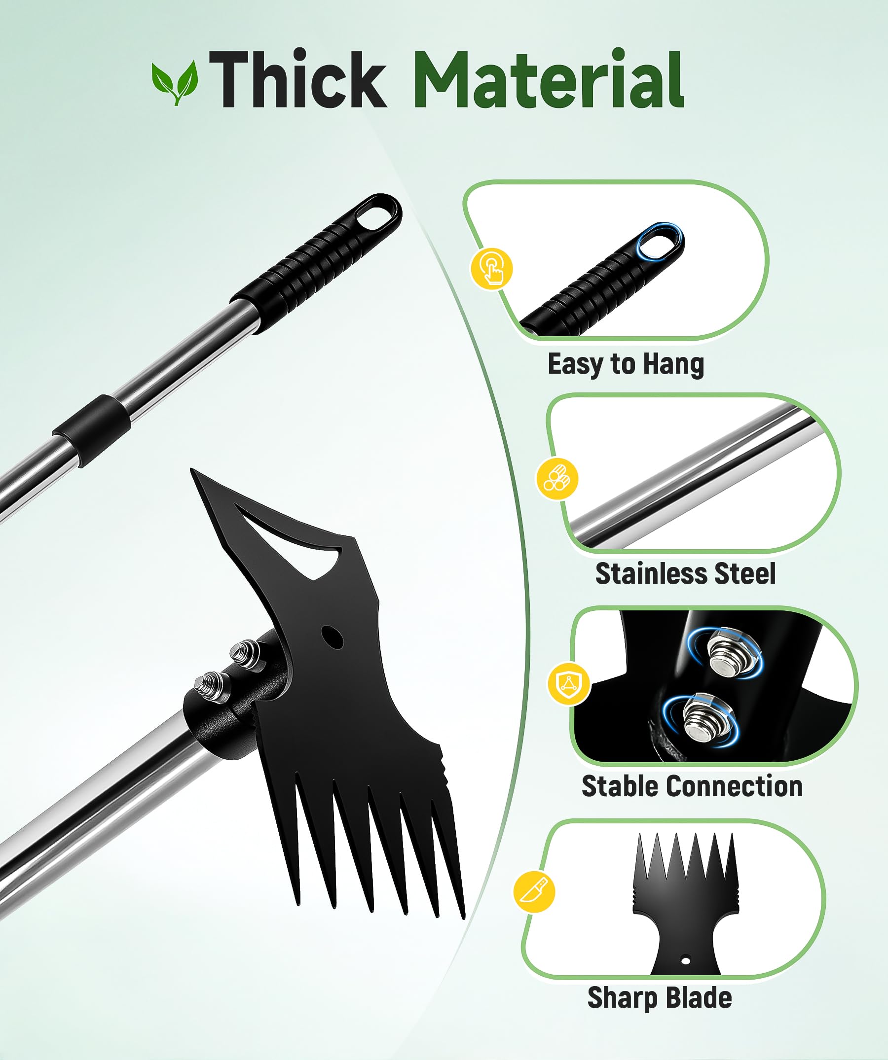 Screw-lock assembly secures long handle on Nelyeqwo weed puller