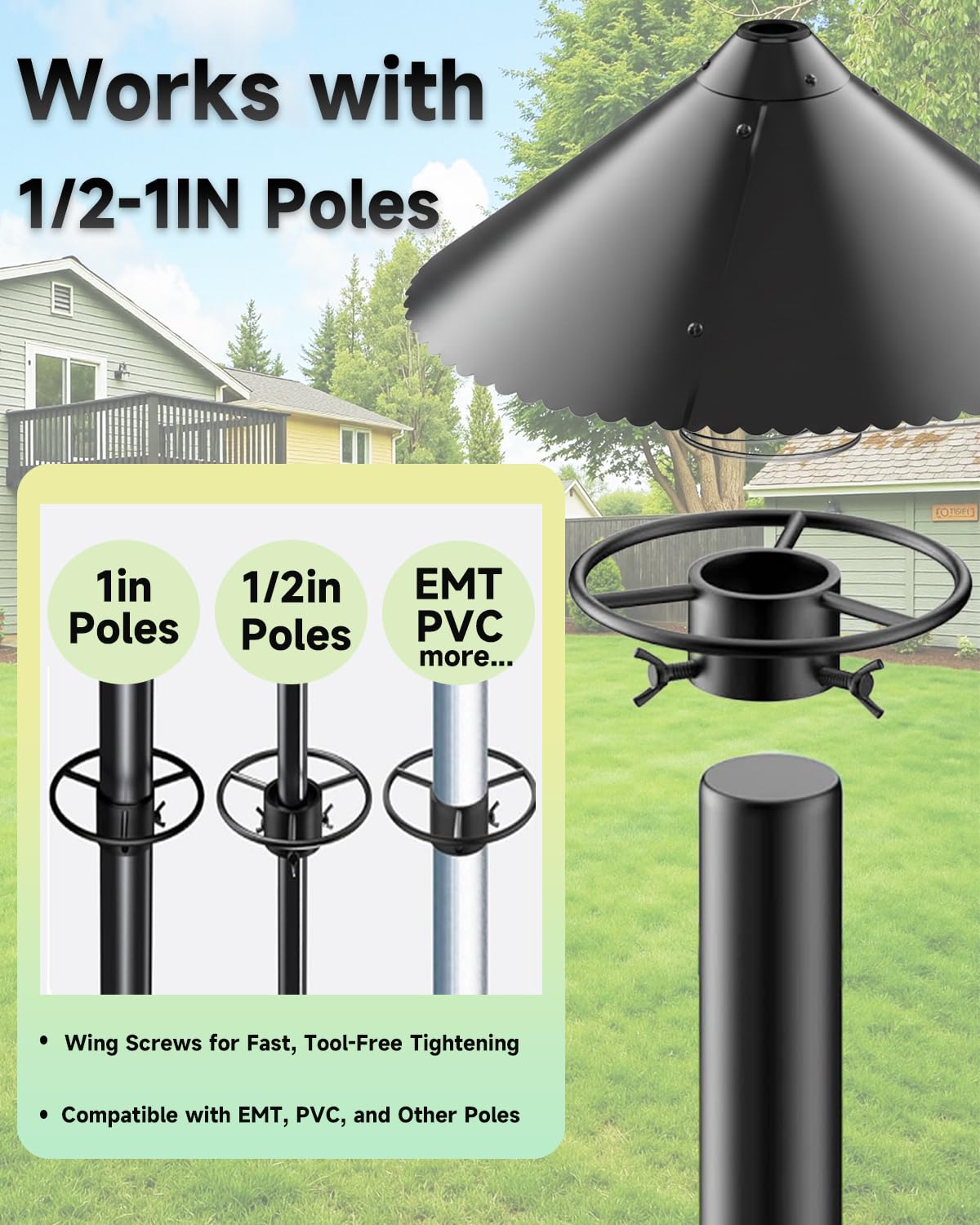 NENOWOND quick install with included screwdriver fits 0.5–1 inch poles.