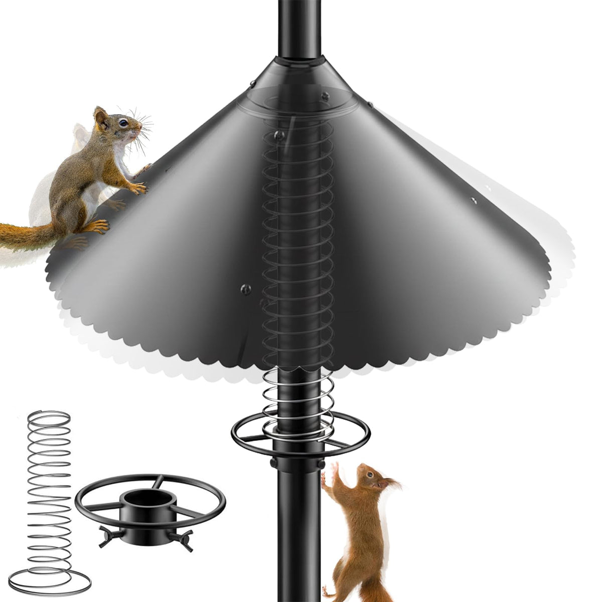 NENOWOND metal squirrel baffle umbrella guard 19-inch protects feeders from side climbing.