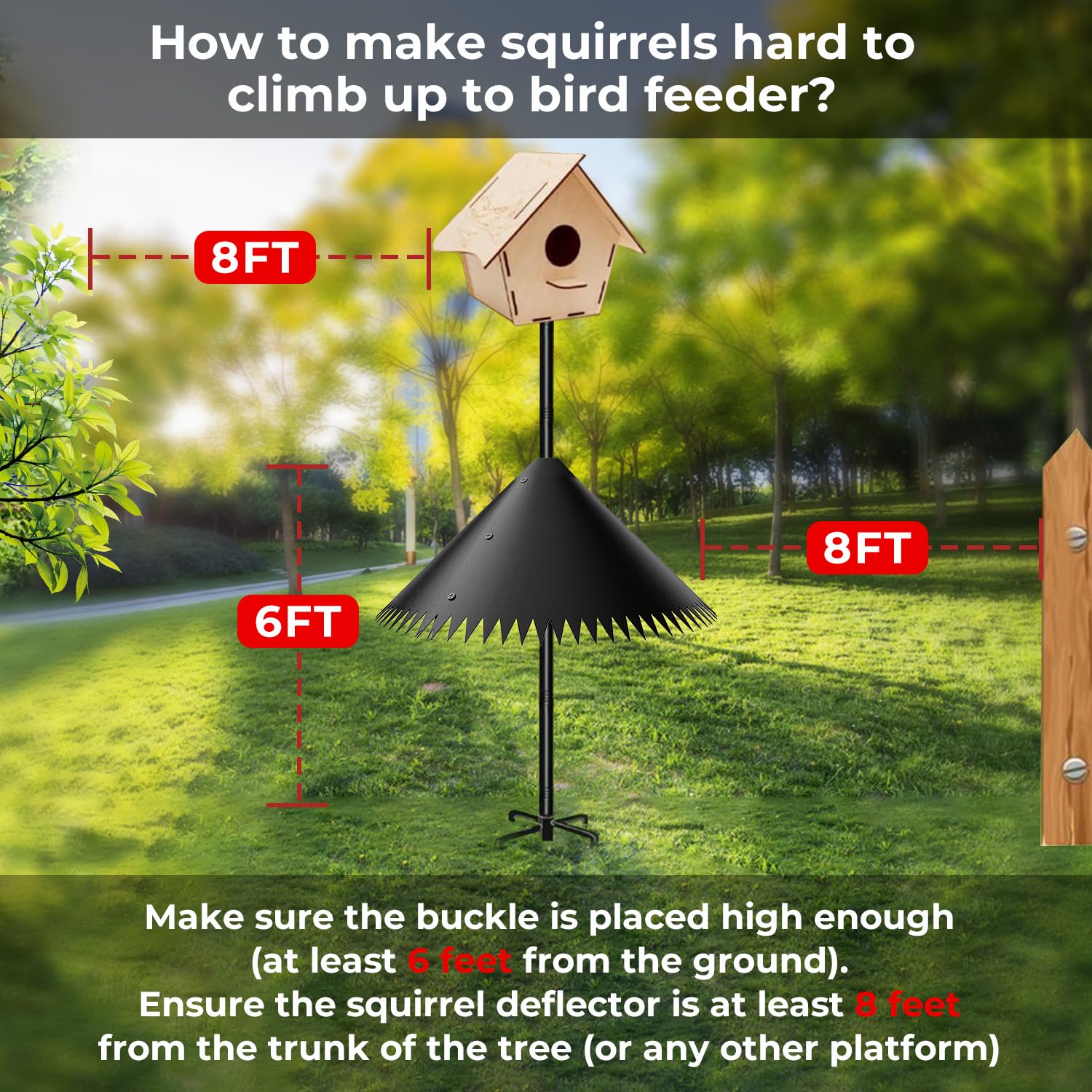 nenowond squirrel baffle pole compatibility fits 0.78 to 1.42 inch poles